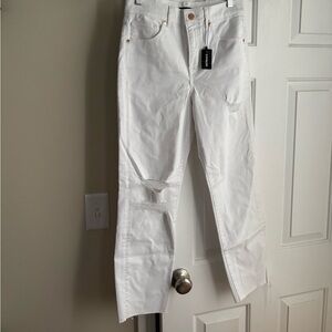 Express White Straight Cropped distressed jeans 2R
